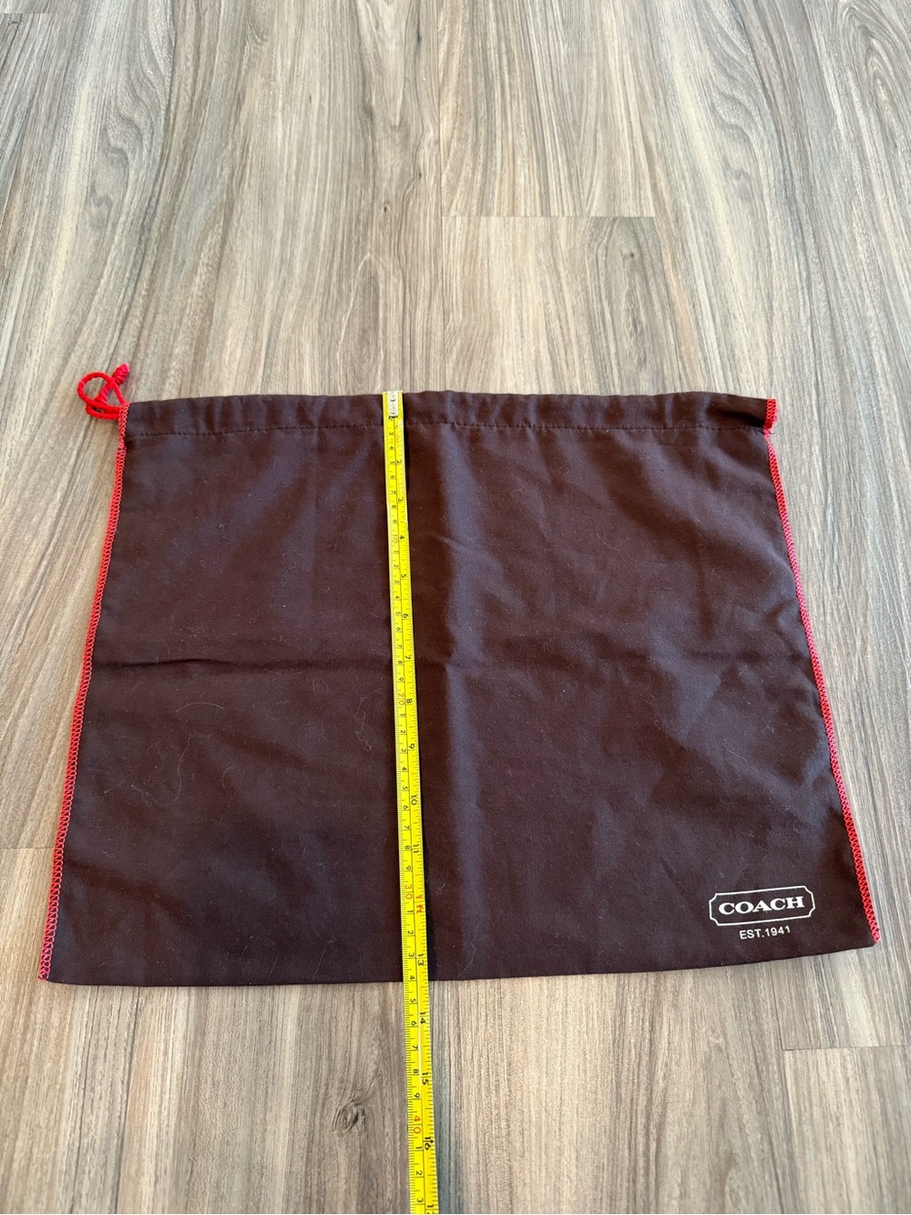 COACH Brown Dust Bag with Red Trim and Drawstring 16” x 13.5” - Picture 5 of 7